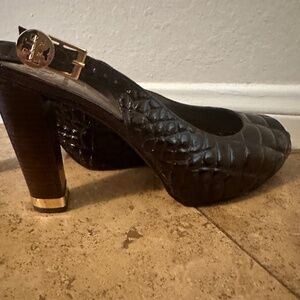 Tory Burch Alligator Embossed Patent Peep-toe Slingback